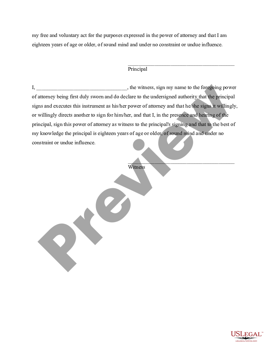 form Power of Attorney for Care and Custody of Children preview