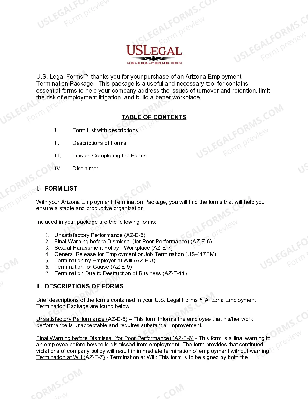 Preview Arizona Employment Termination Package