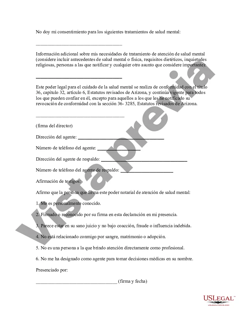 Preview Poder notarial para atención de salud mental: formulario legal