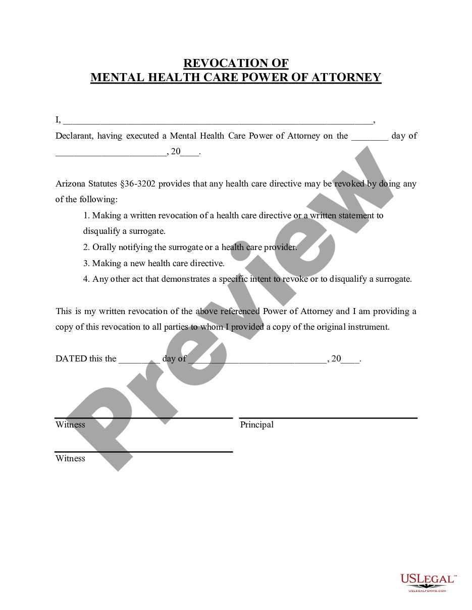 page 0 Revocation of Mental Health Care Power of Attorney preview