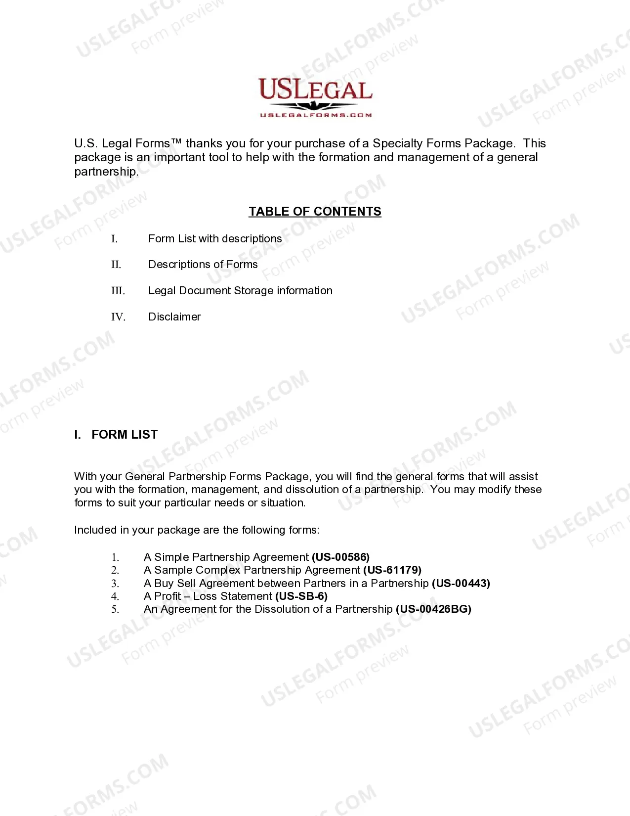 Preview Arizona General Partnership Package