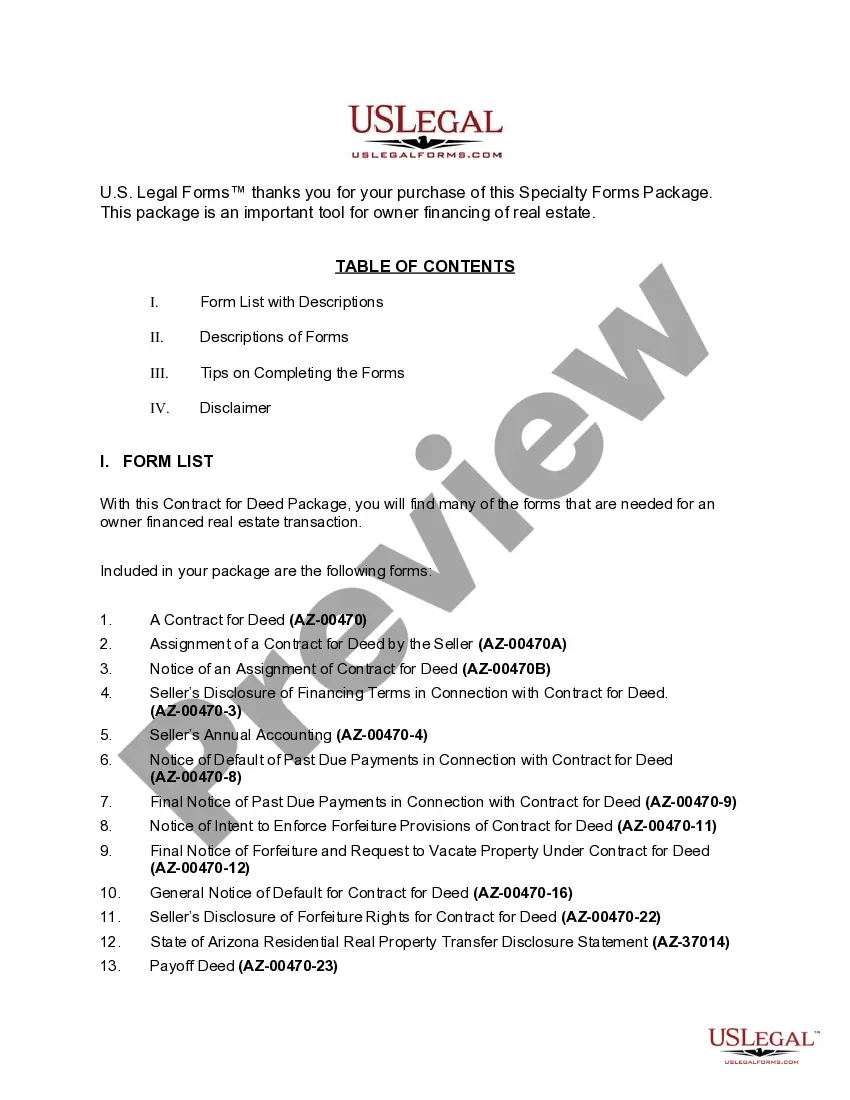 Preview Arizona Contract for Deed Package