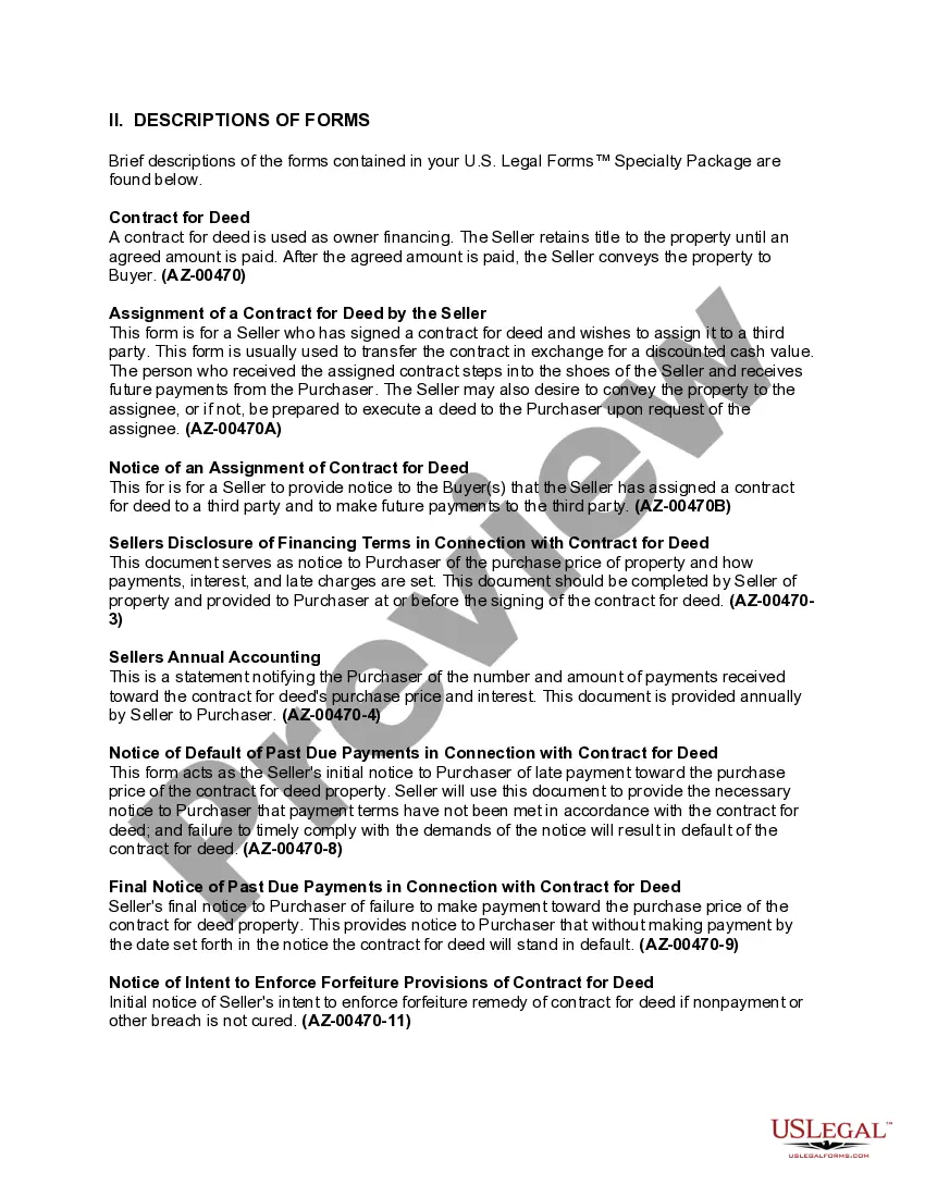 Preview Arizona Contract for Deed Package