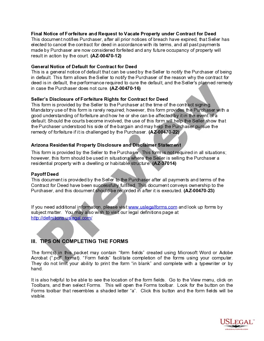 Preview Arizona Contract for Deed Package