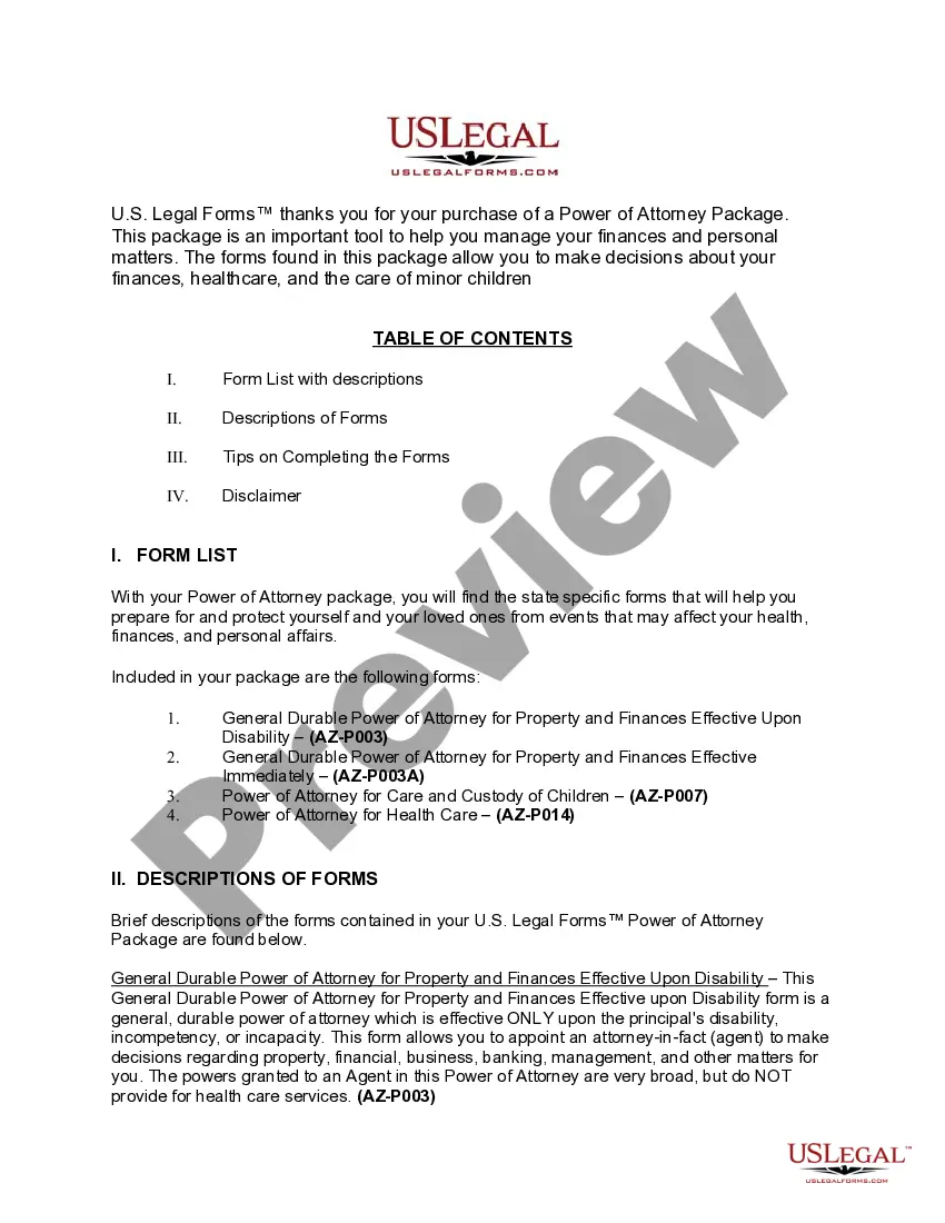 Preview Arizona Power of Attorney Forms Package