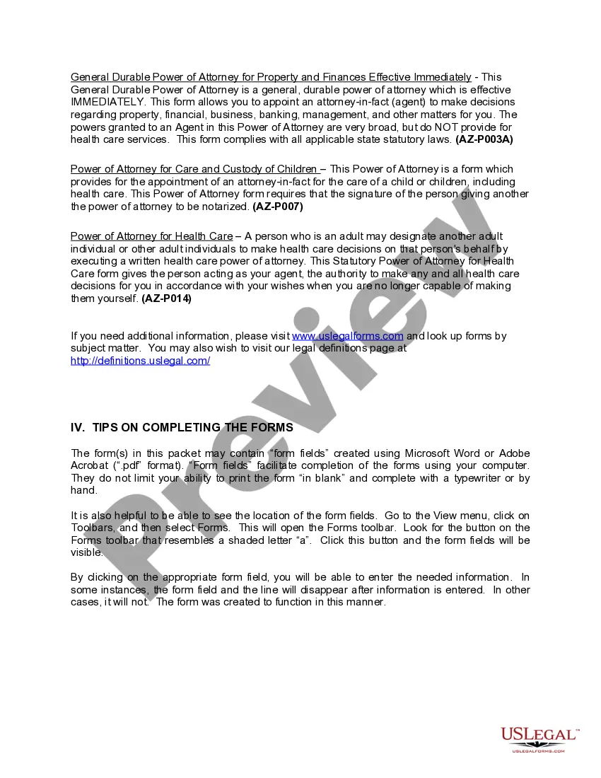 Preview Arizona Power of Attorney Forms Package