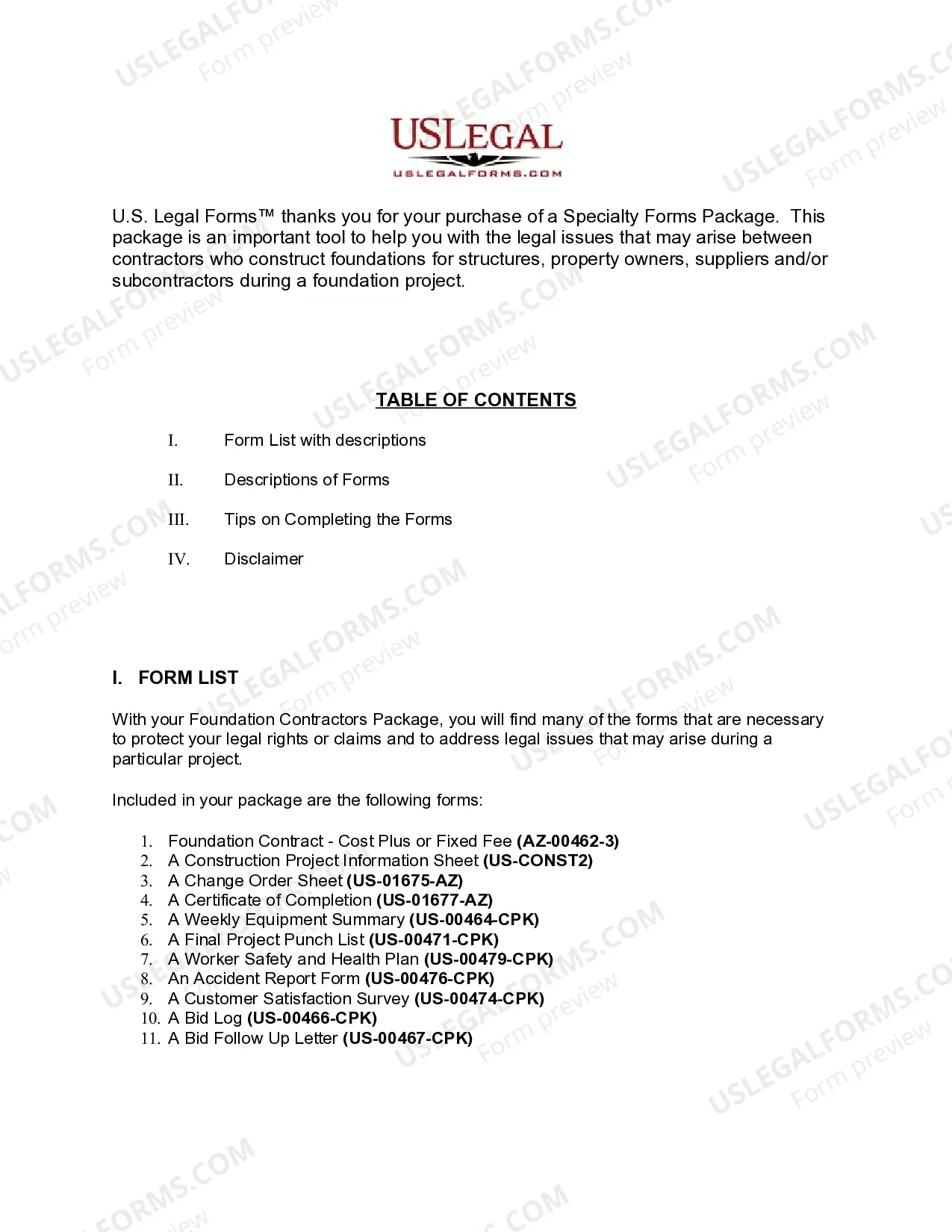 Preview Arizona Foundation Contractor Package