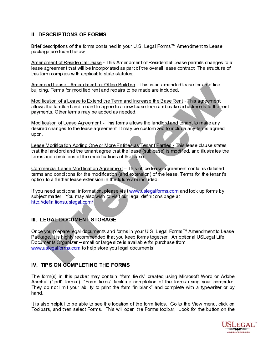 Get Arizona Amendment of Lease Package Preview Arizona Amendment of Lease Package