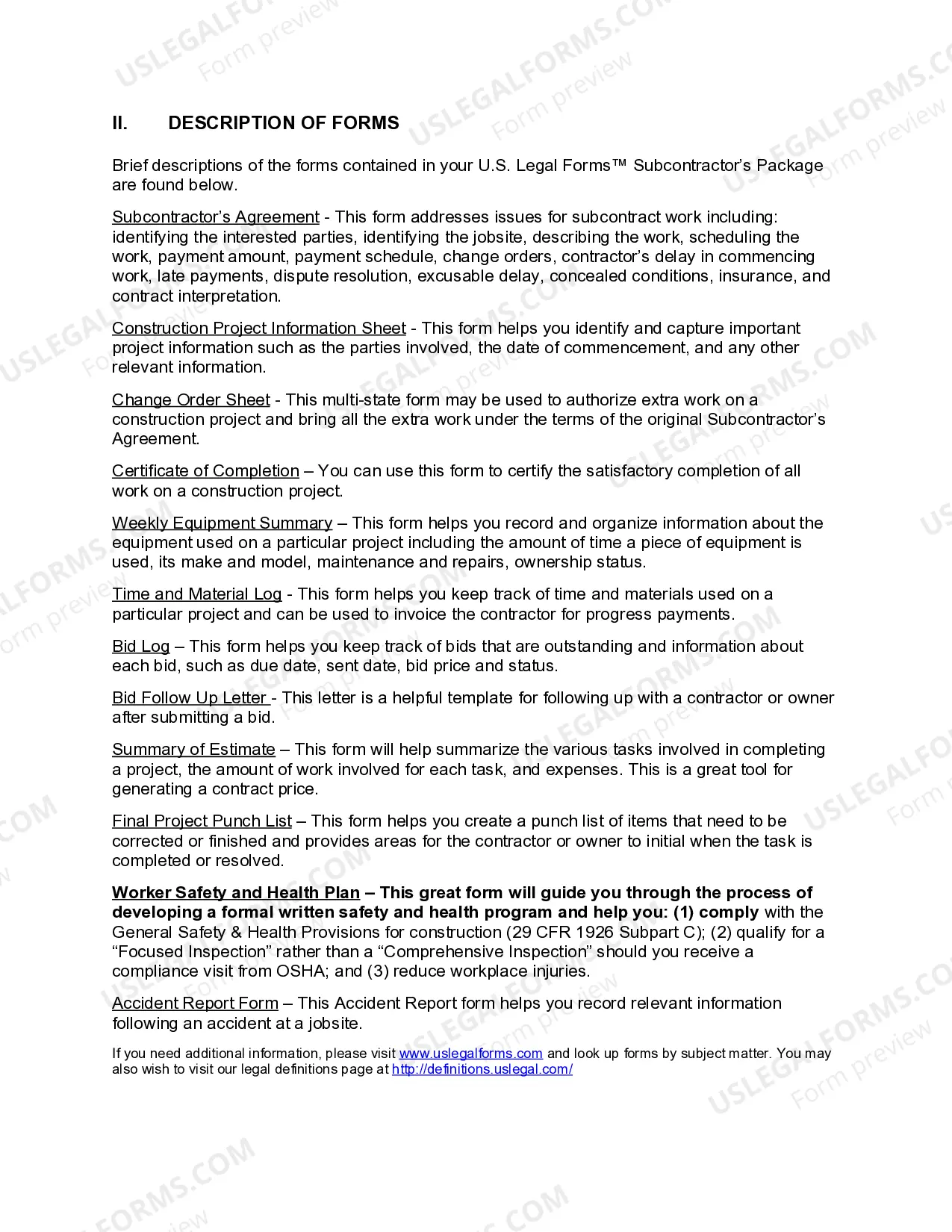 Preview Arizona Subcontractors Package