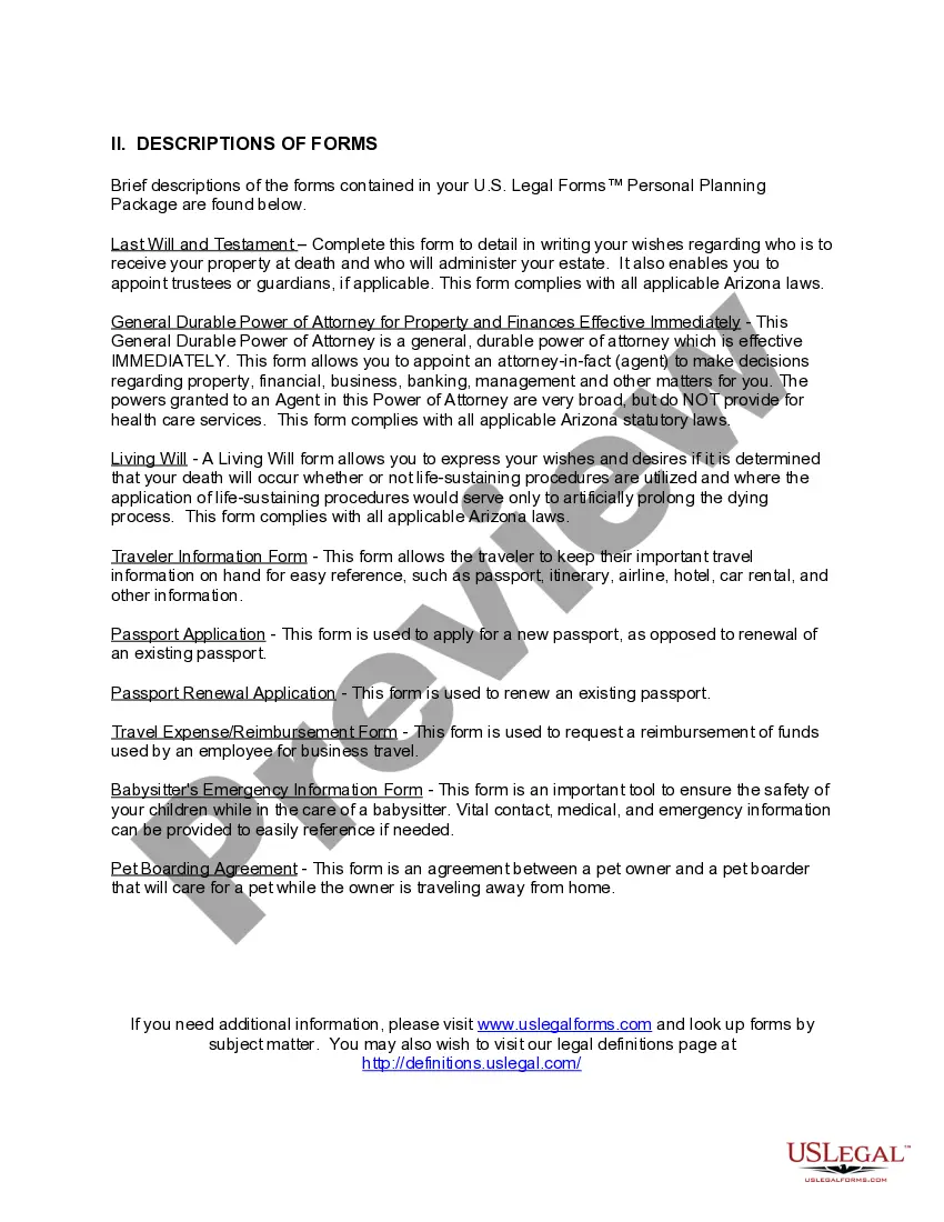 Preview Arizona Essential Documents for the Organized Traveler Package