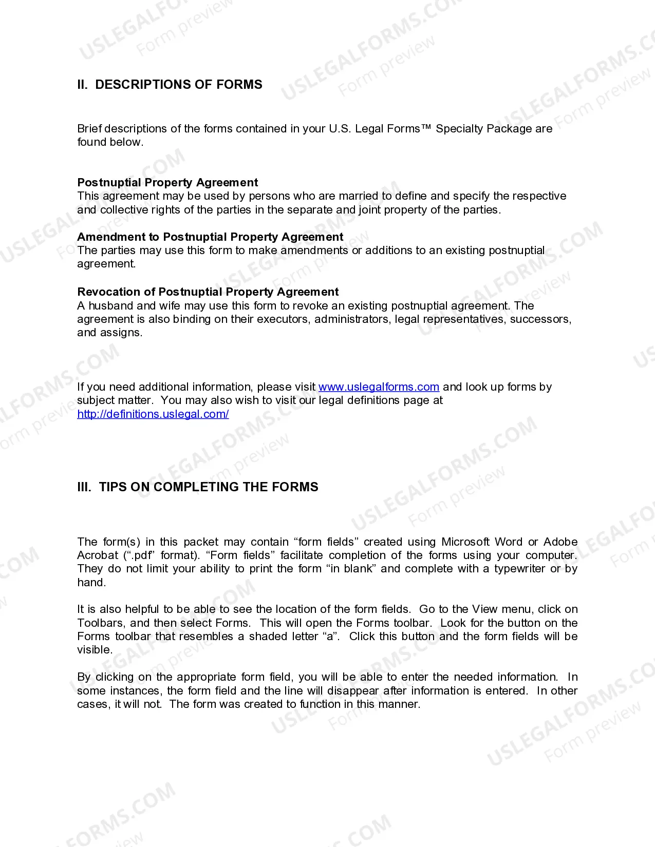 Preview Arizona Postnuptial Agreements Package