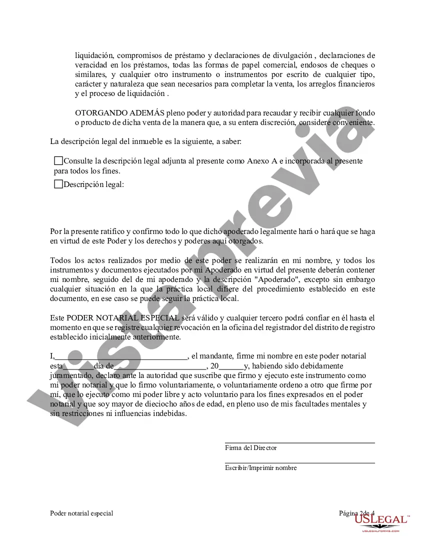 Preview Poder notarial especial o limitado para transacciones de venta de bienes raíces por parte del vendedor