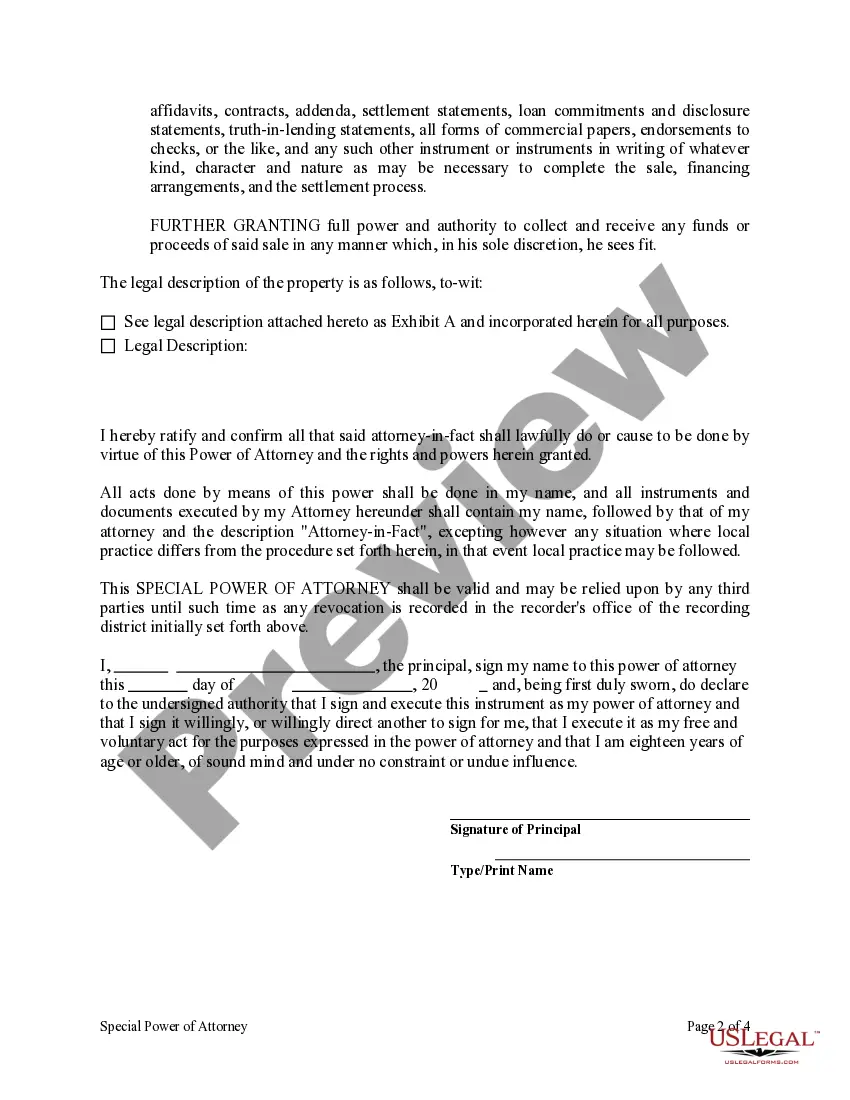 Preview Special or Limited Power of Attorney for Real Estate Sales Transaction By Seller