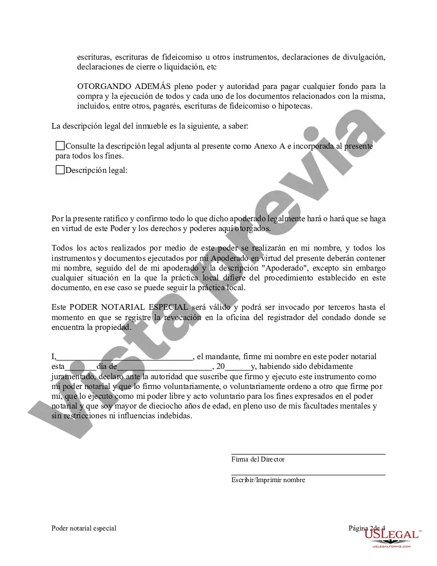 Preview Poder notarial especial o limitado para transacciones de compra de bienes raíces por parte del comprador