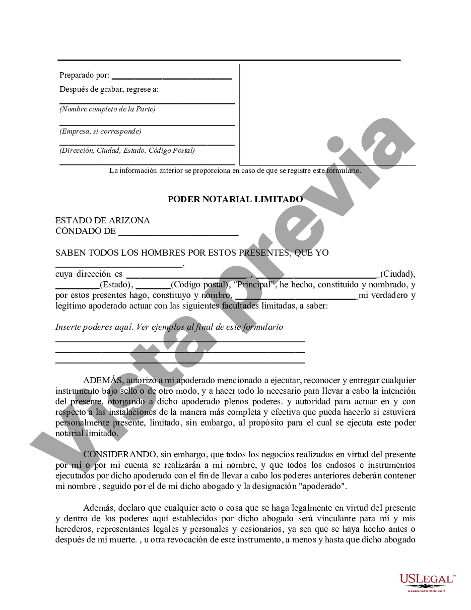 Tempe Arizona Poder Notarial Limitado En El Que Se Especifican Poderes Con Ejemplos De Poderes 8377