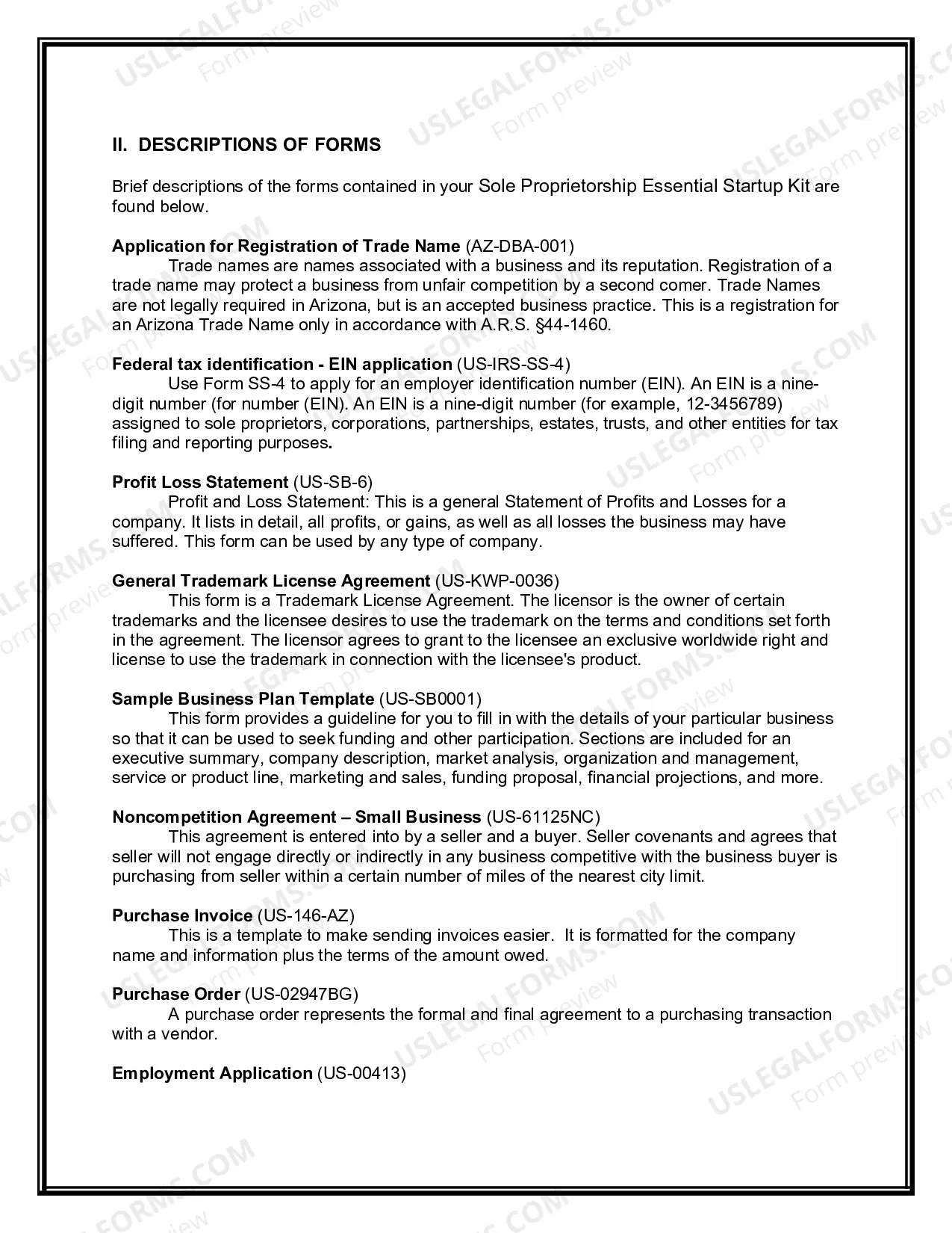 Preview Arizona Sole Proprietorship Essential Startup Kit
