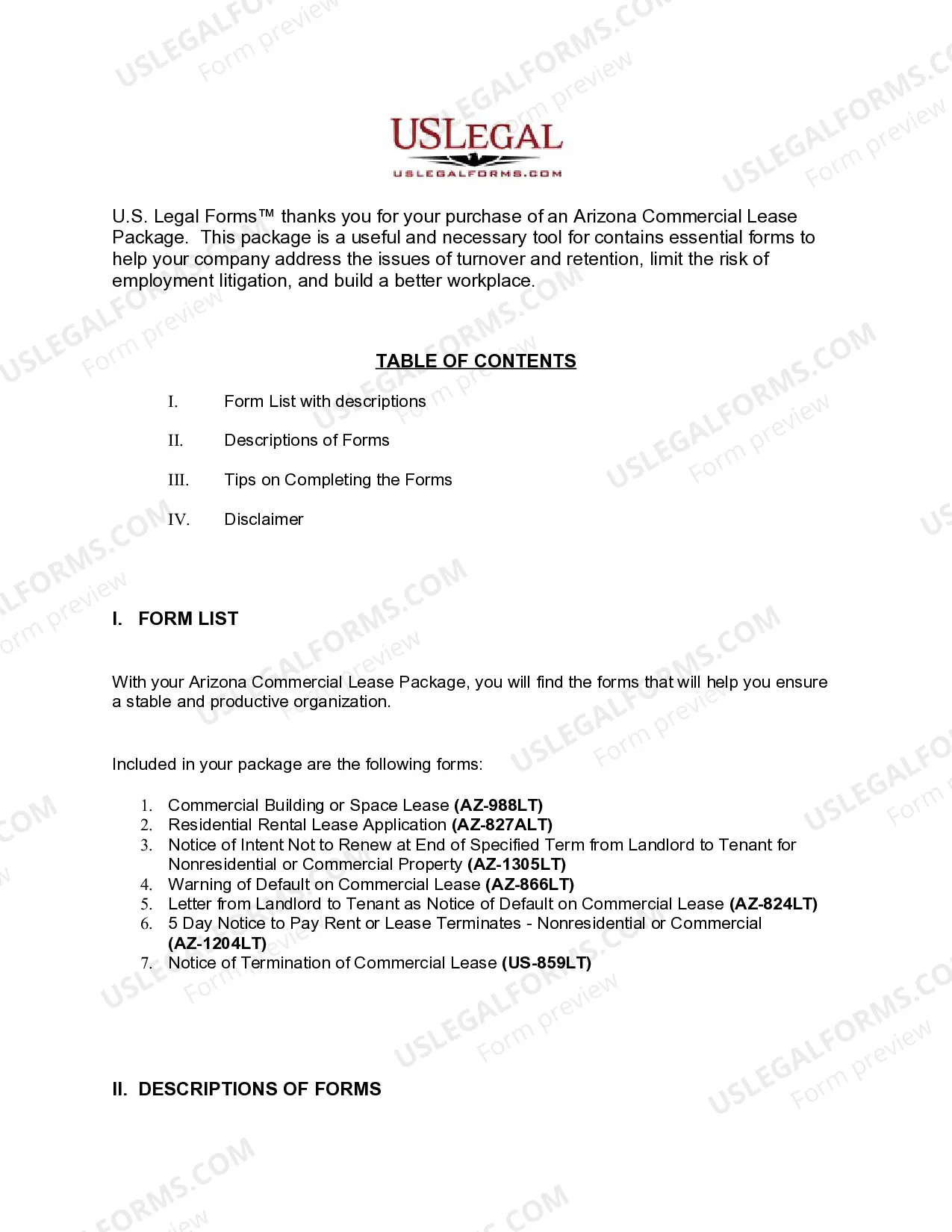 Preview Arizona Commercial Lease Package