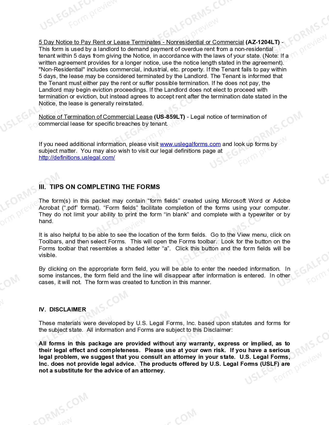 Preview Arizona Commercial Lease Package