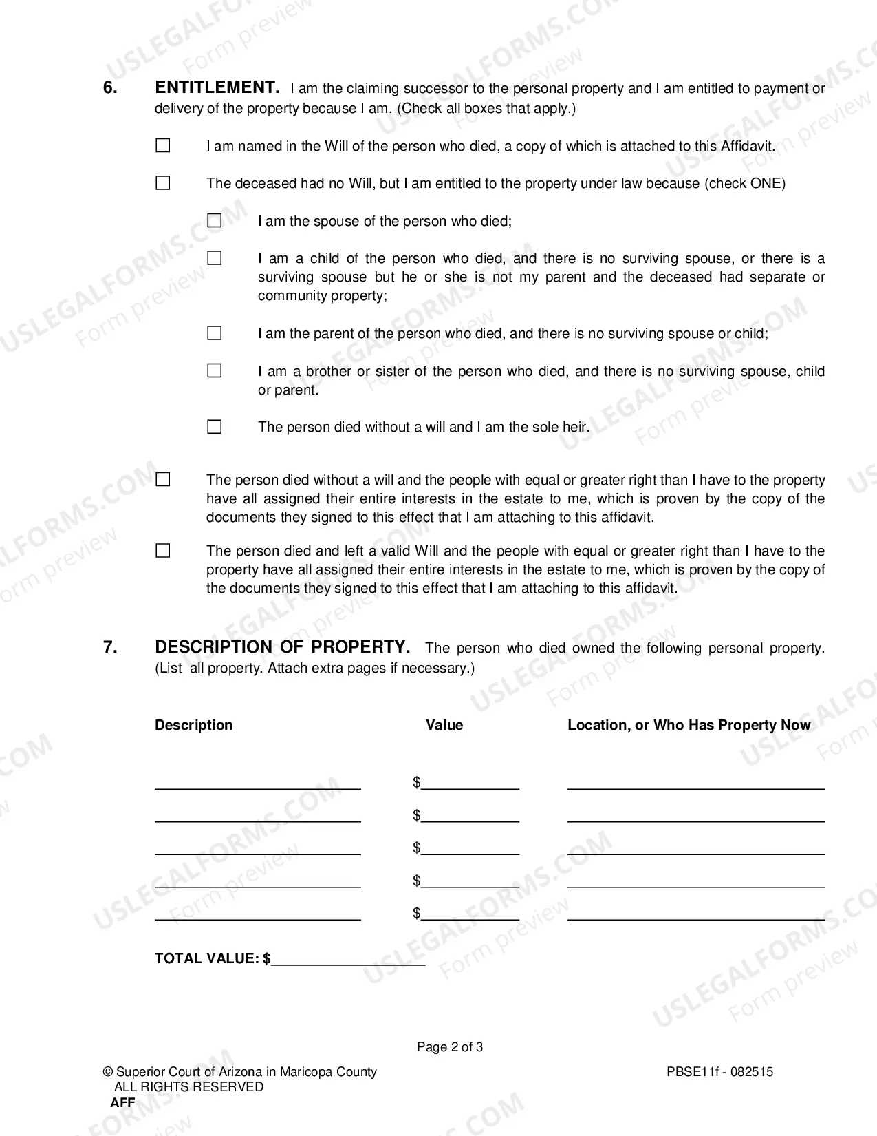 Preview Nonprobate Affidavit for Collection of Personal Property of Decedent