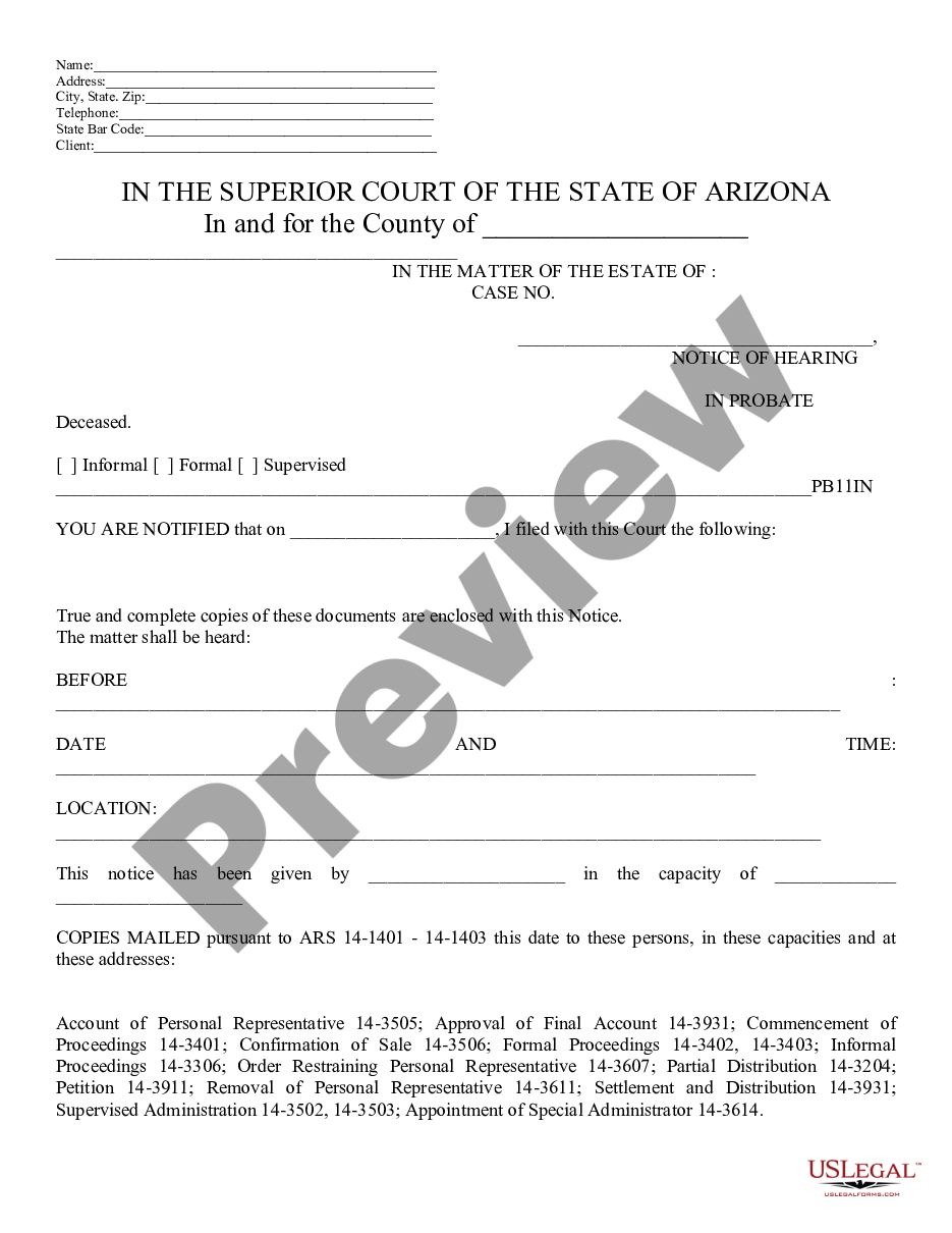 page 0 Notice of Hearing in Probate preview