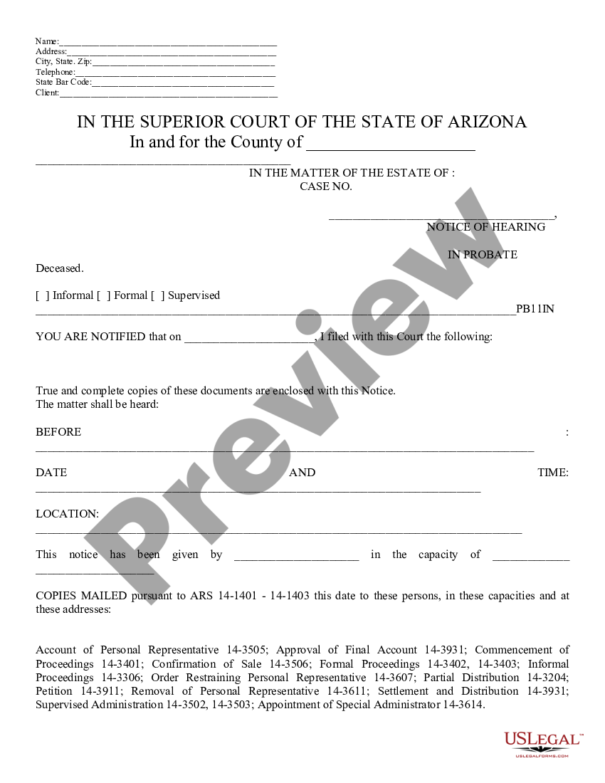 Arizona Notice Probate Forms Us Legal Forms 8921