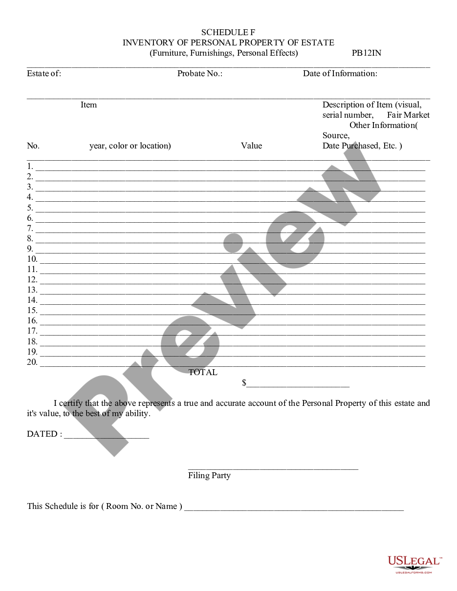form Inventory of Personal Property of Estate - Schedule F preview