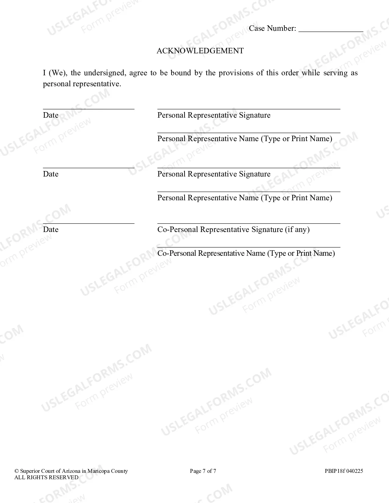 Preview Order to Personal Representatives and Acknowledgement and information to heirs