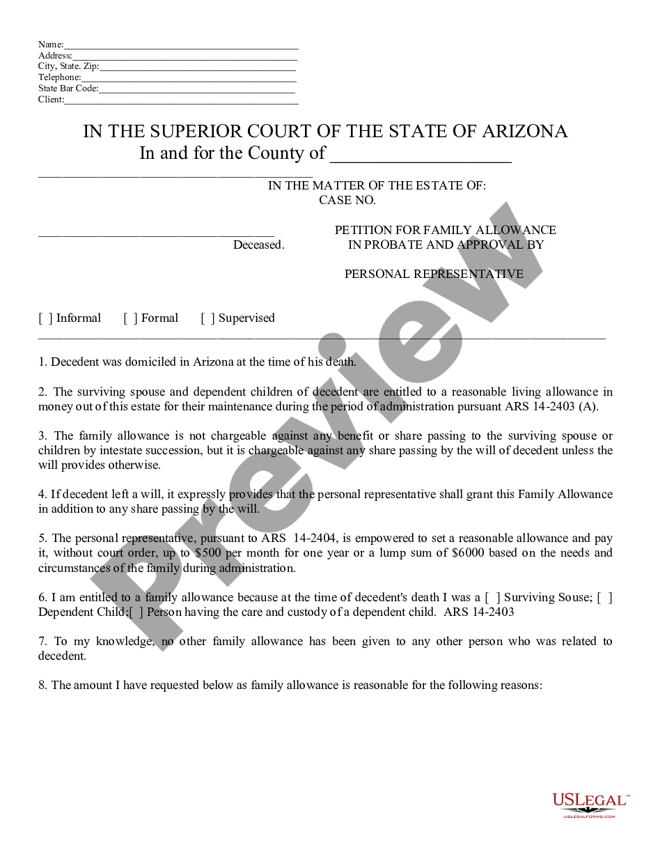 page 0 Petition for Family Allowance in Probate and Approval by Personal Representative preview
