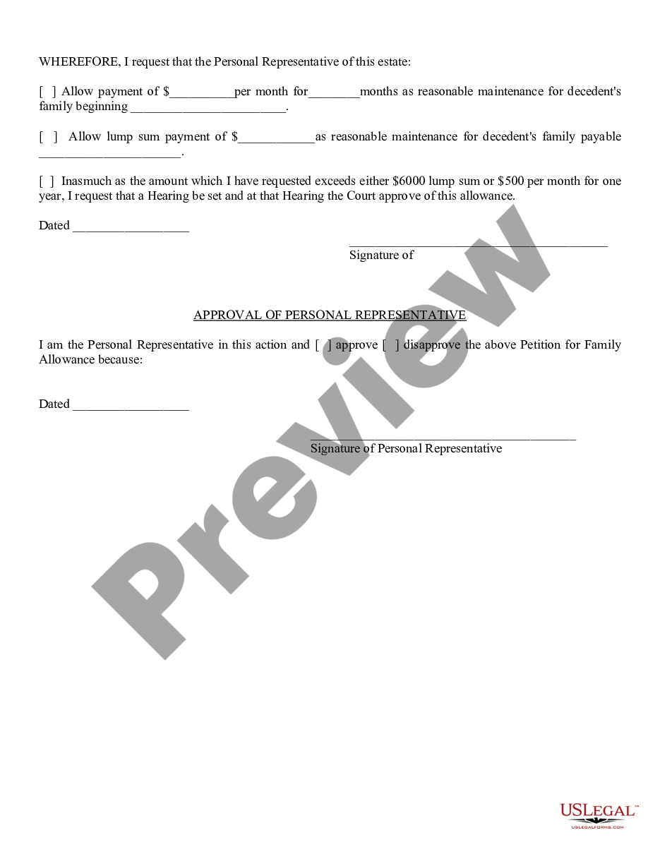 form Petition for Family Allowance in Probate and Approval by Personal Representative preview