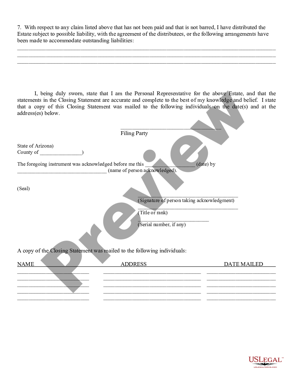 form Closing Statement of Personal Representative preview