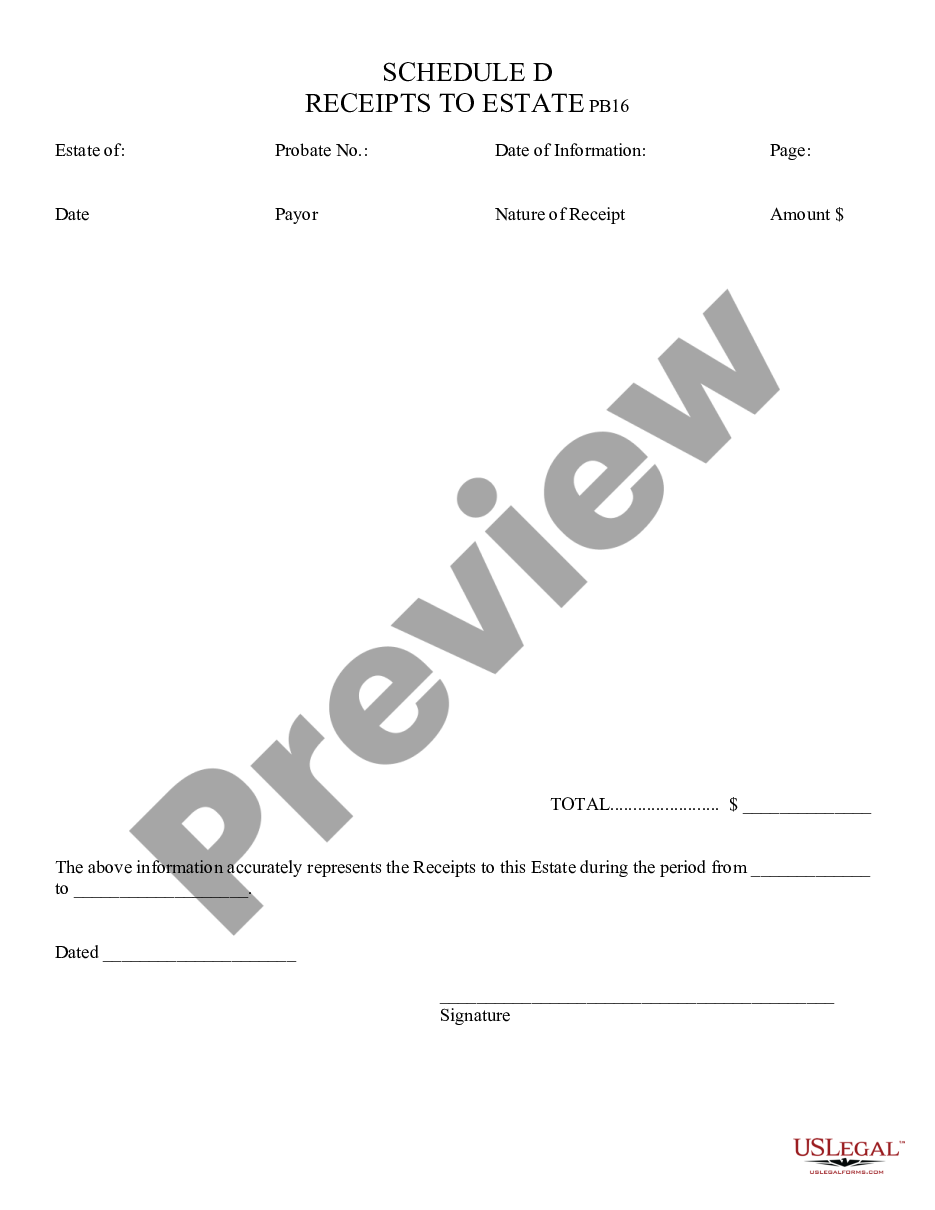 form Receipts to Estate preview