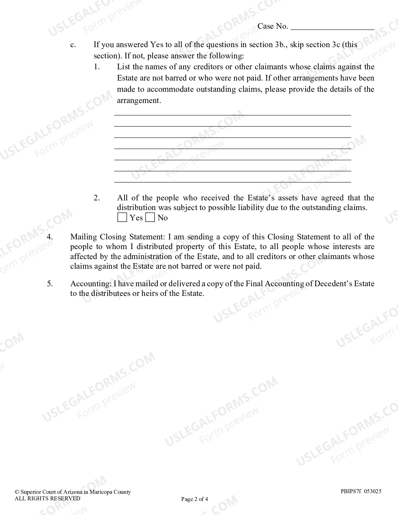 Preview Closing Statement and Proof of Mailing/Delivery Closing Statement
