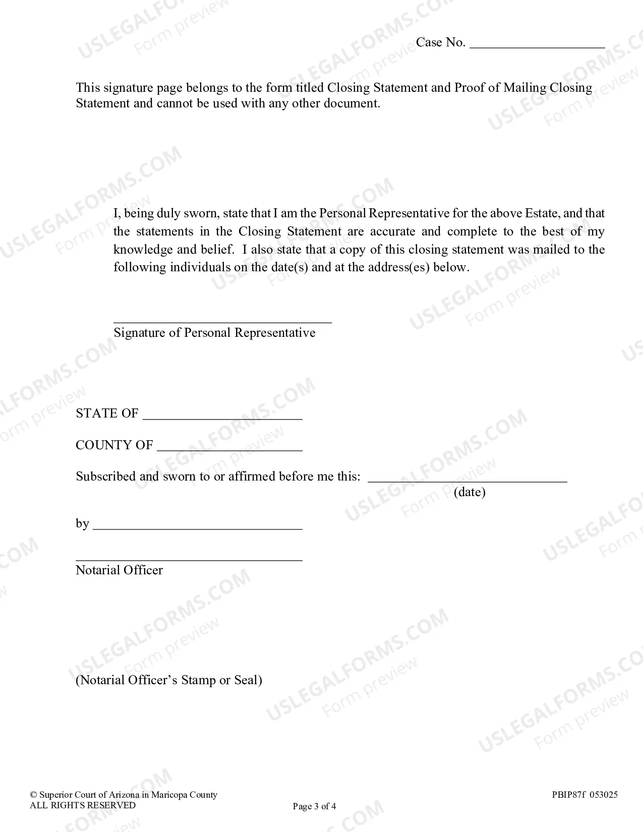 Preview Closing Statement and Proof of Mailing/Delivery Closing Statement