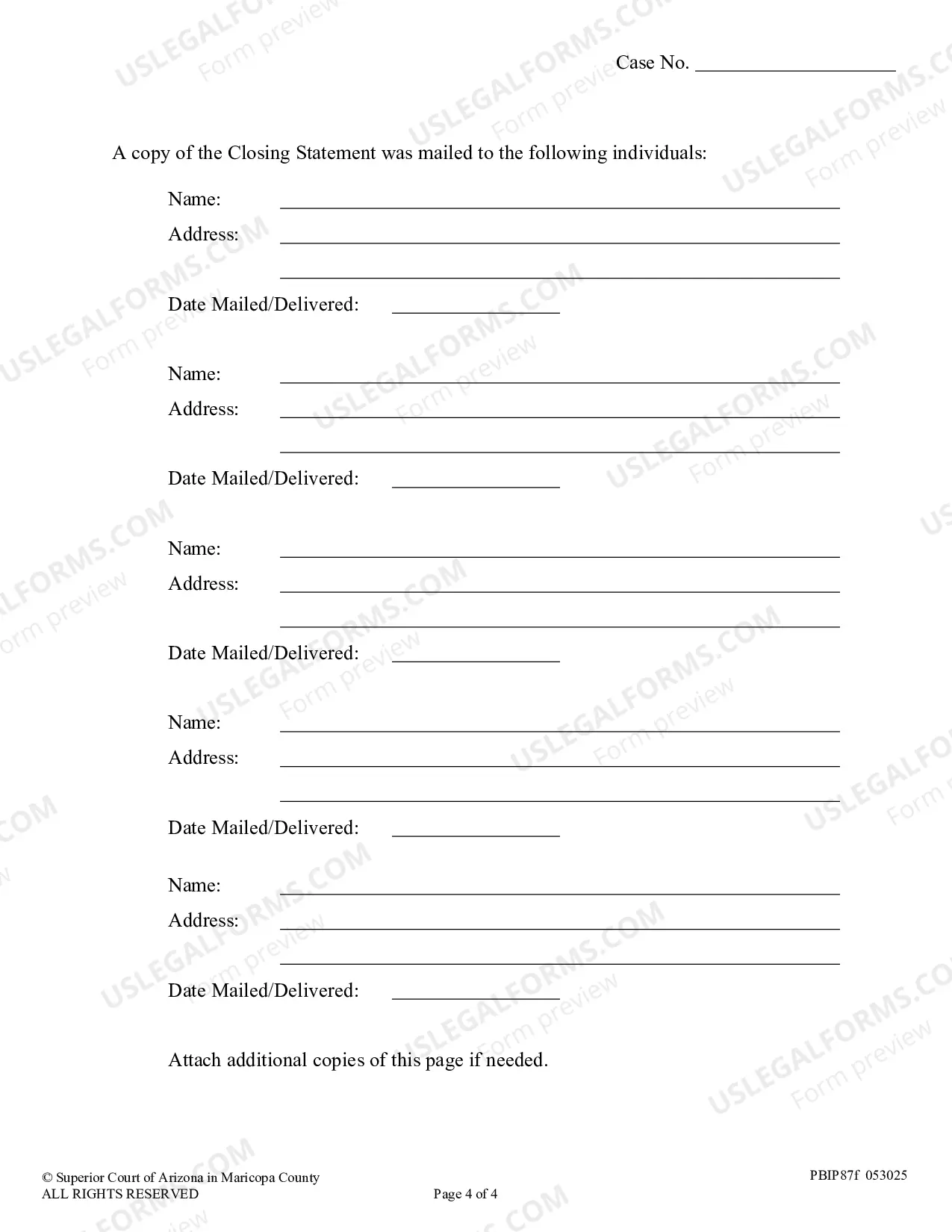 Preview Closing Statement and Proof of Mailing/Delivery Closing Statement