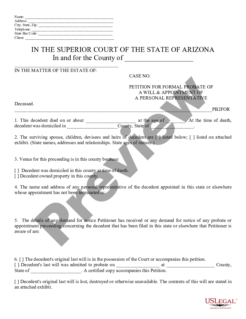 mesa-arizona-petition-for-formal-probate-and-appointment-of-personal