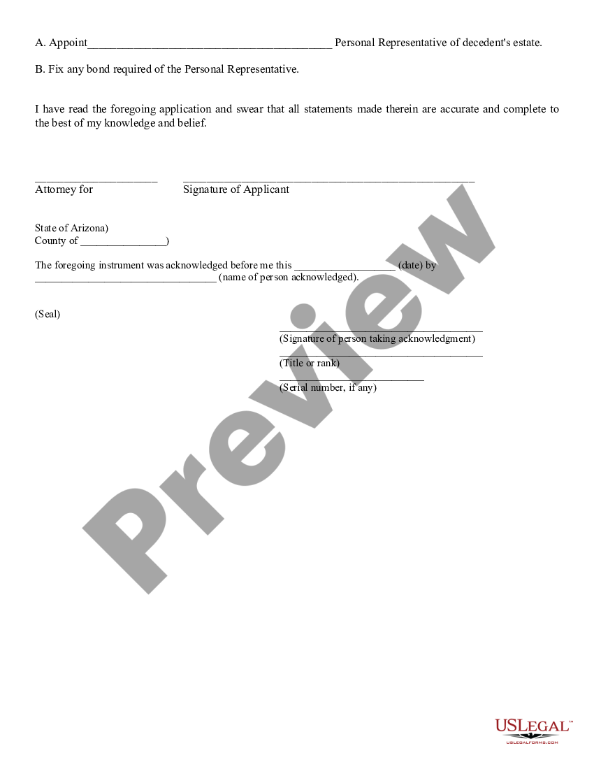 Arizona Application for Appointment of a Personal Representative