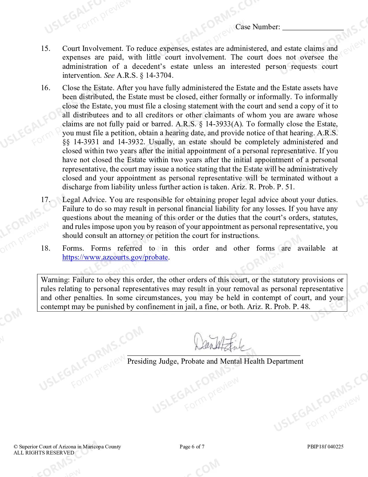 Preview Order to Personal Representatives