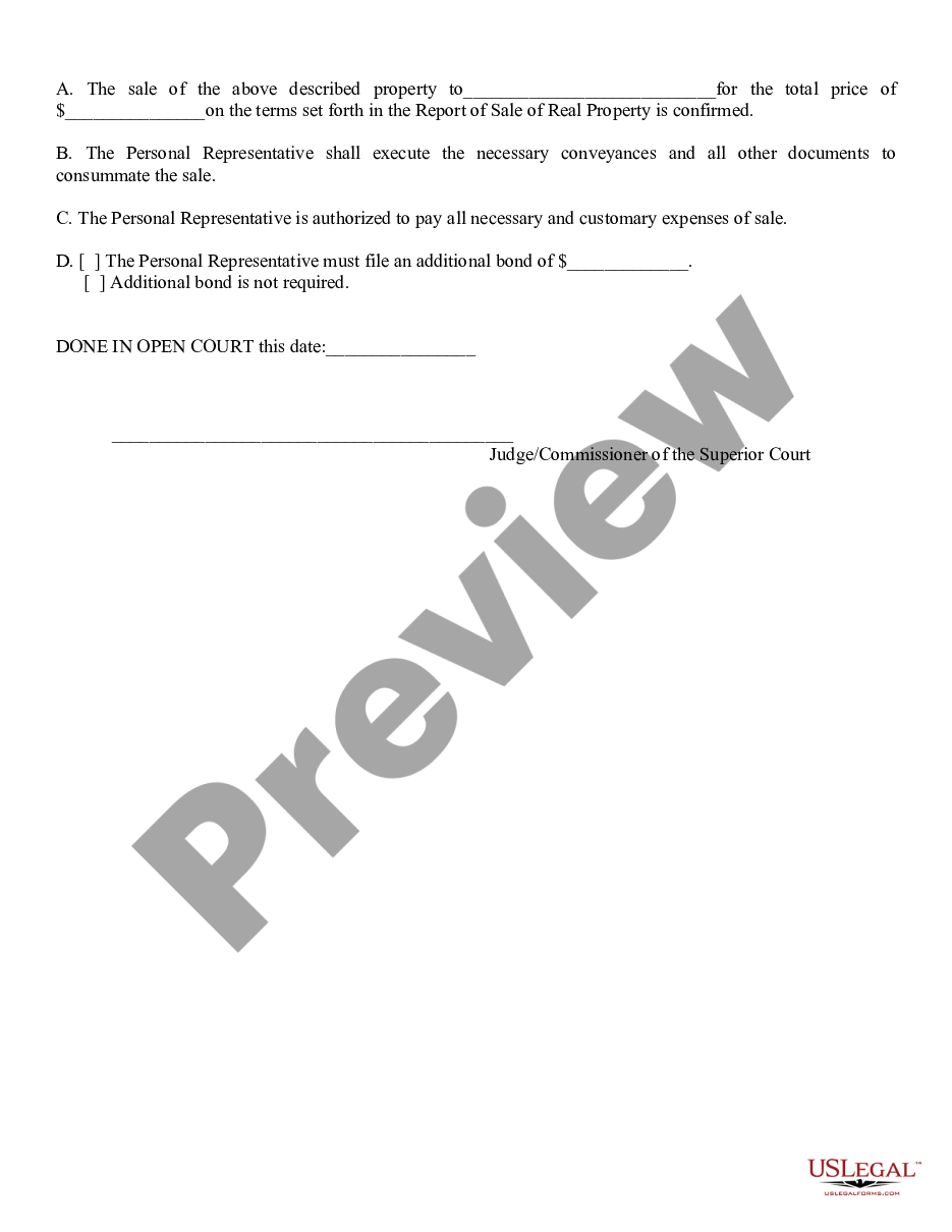 form Order Confirming Sale of Real Property of Estate preview
