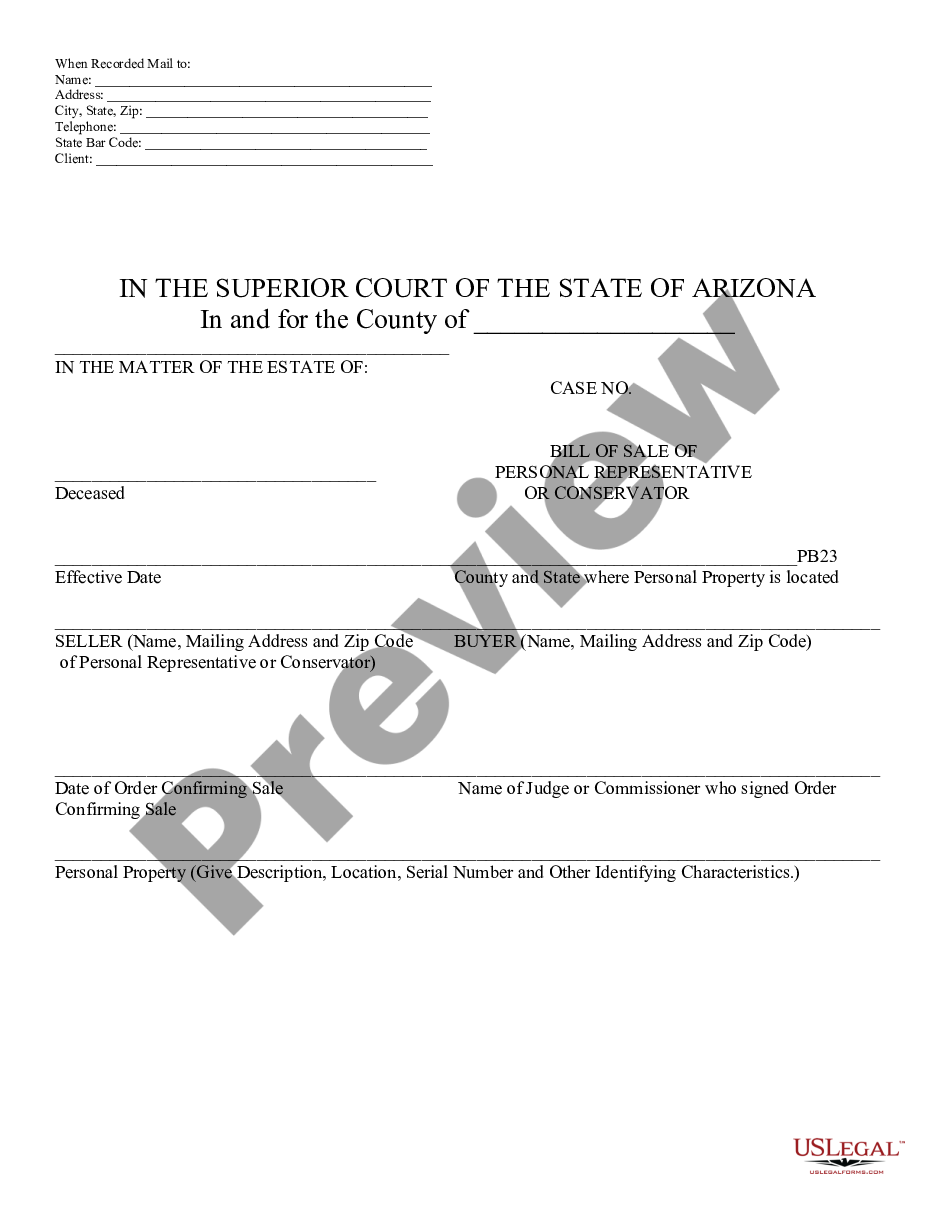 page 0 Bill of Sale of Personal Representative or Conservator preview