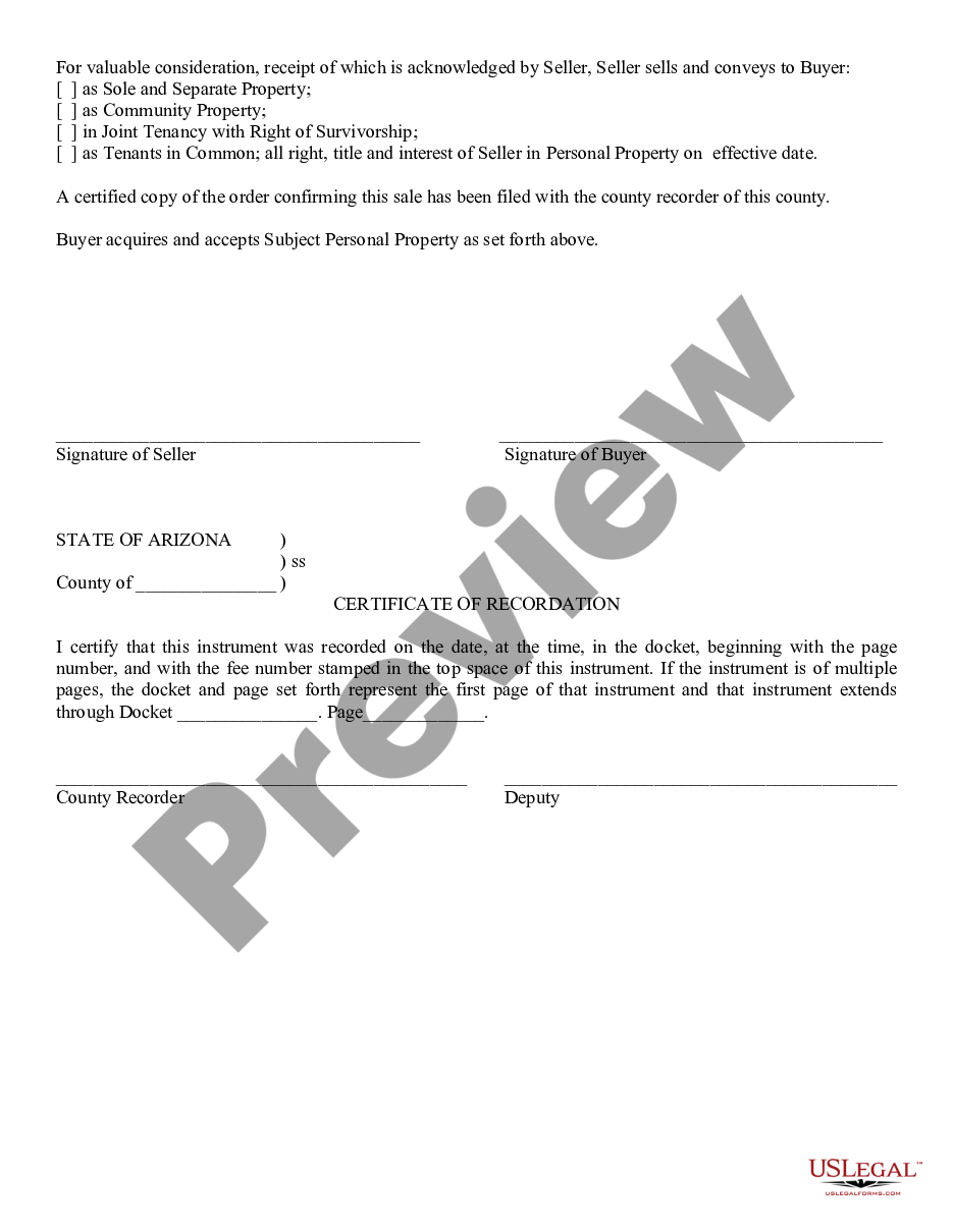 page 1 Bill of Sale of Personal Representative or Conservator preview