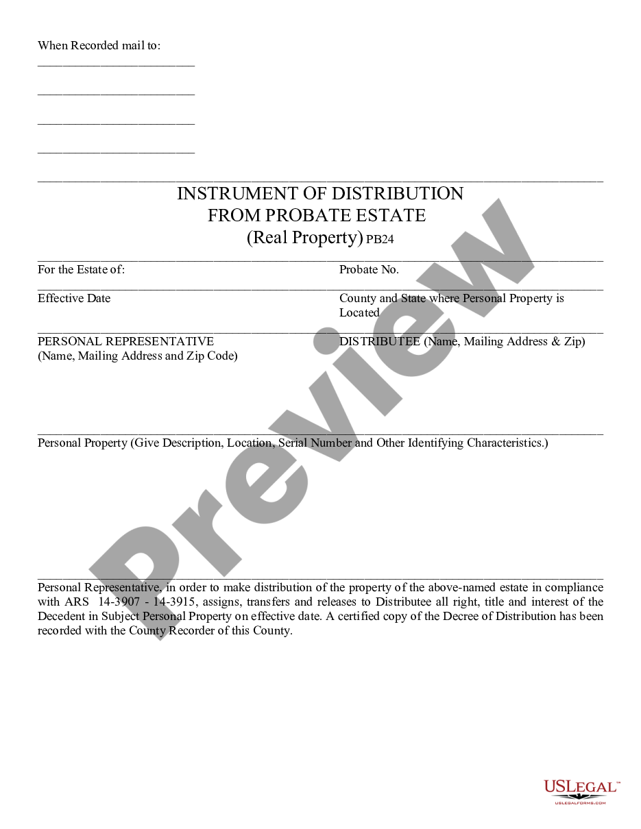 page 0 Instrument of Distribution from Probate Estate - Personal Representative preview