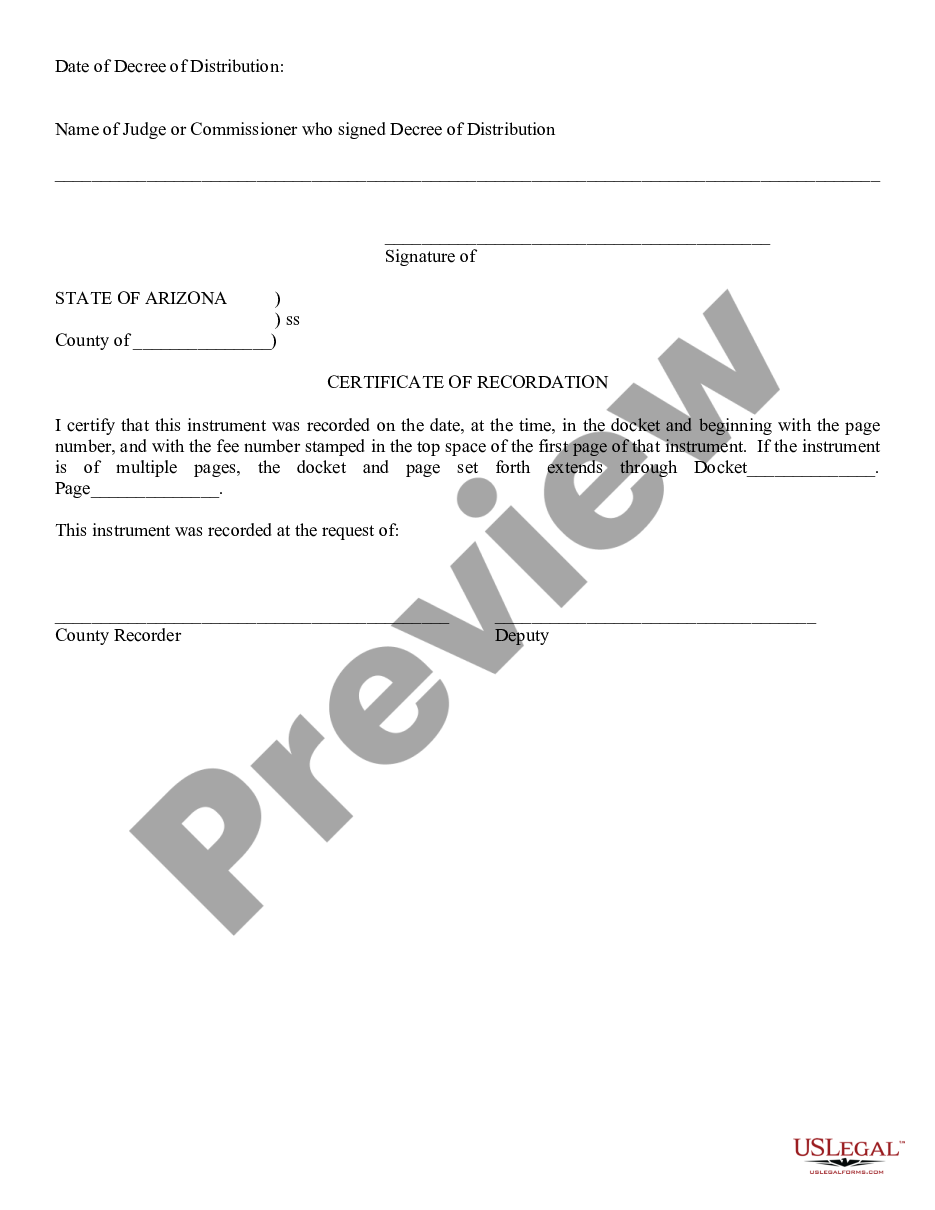 page 1 Instrument of Distribution from Probate Estate - Personal Representative preview