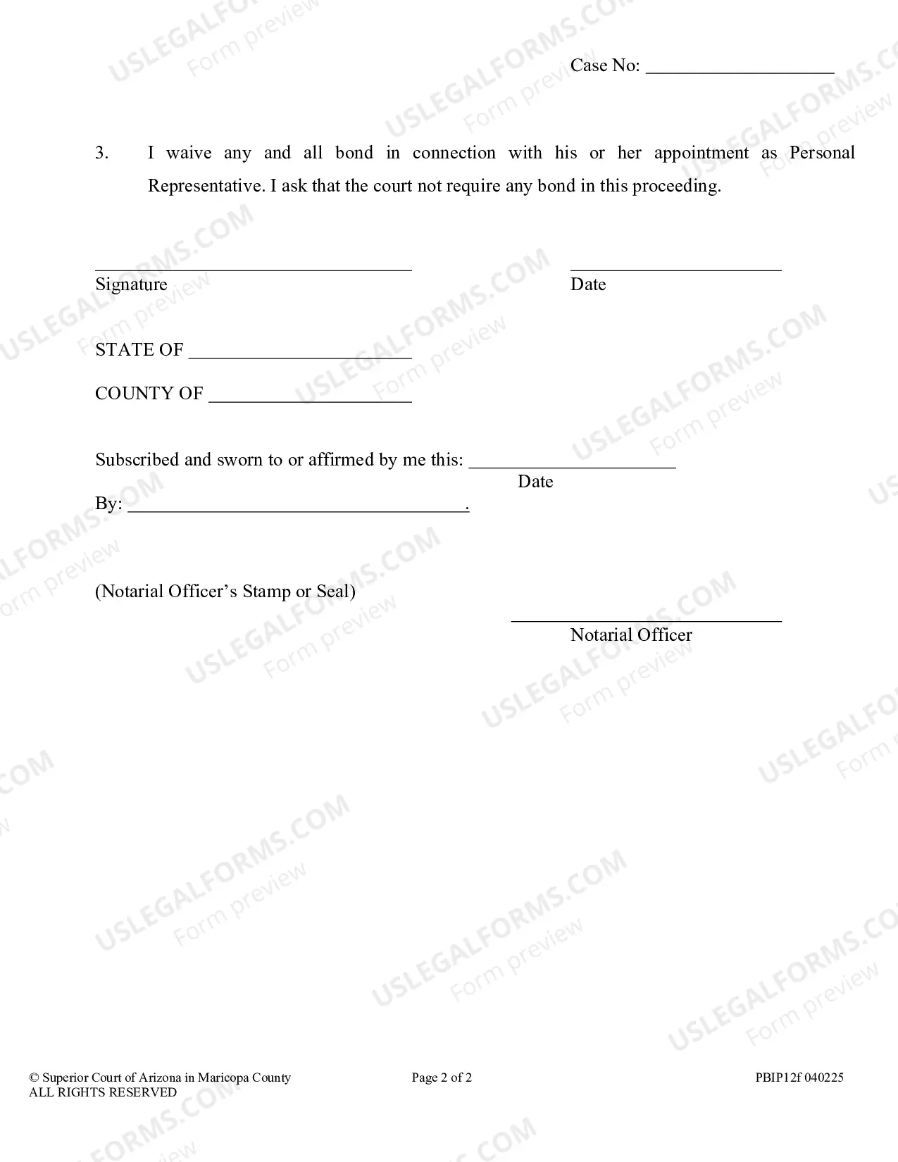 Preview Waiver of Bond