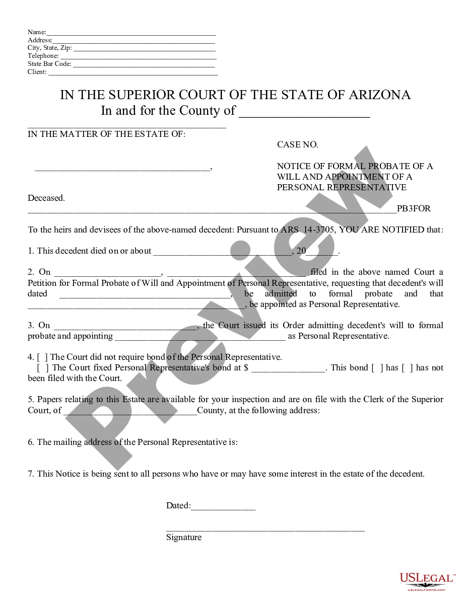 form Notice of Formal Probate and Appointment of Personal Representative preview