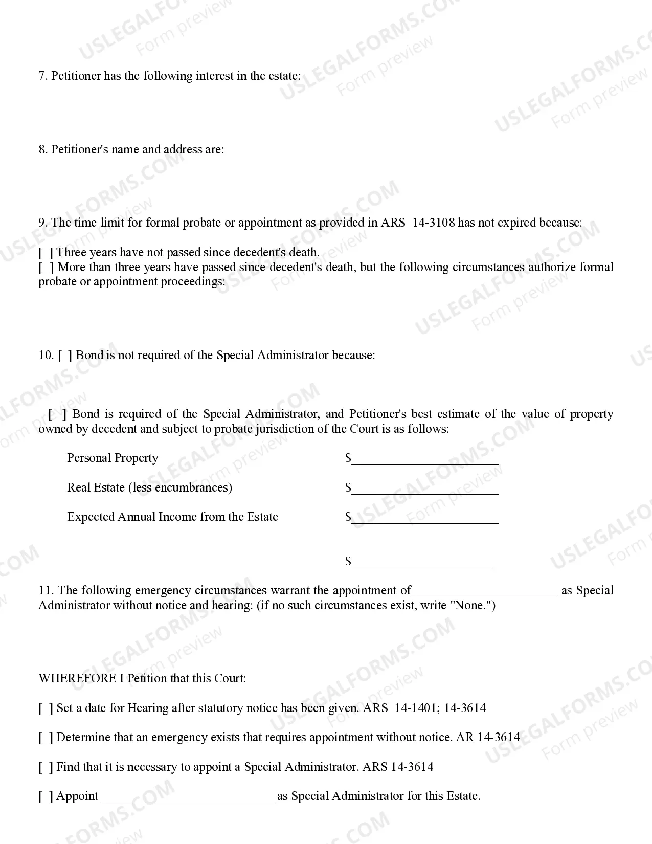 Preview Petition for Formal Appointment of Special Administrator