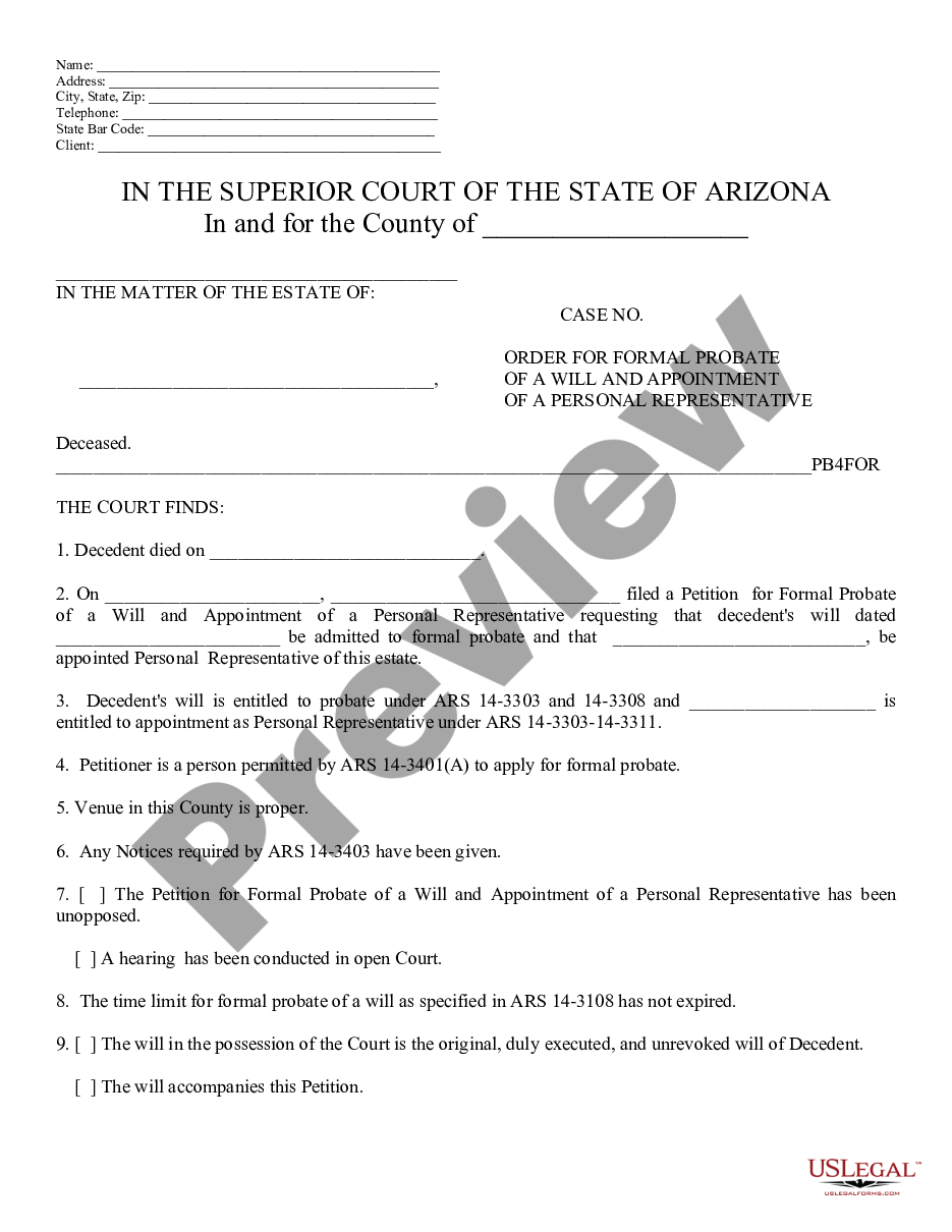 page 0 Order of Formal Probate and Appointment of Personal Representative preview