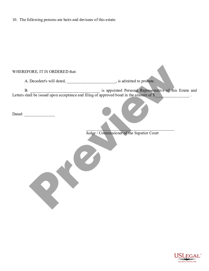 Arizona Order Of Formal Probate And Appointment Of Personal Representative Order Personal 0593