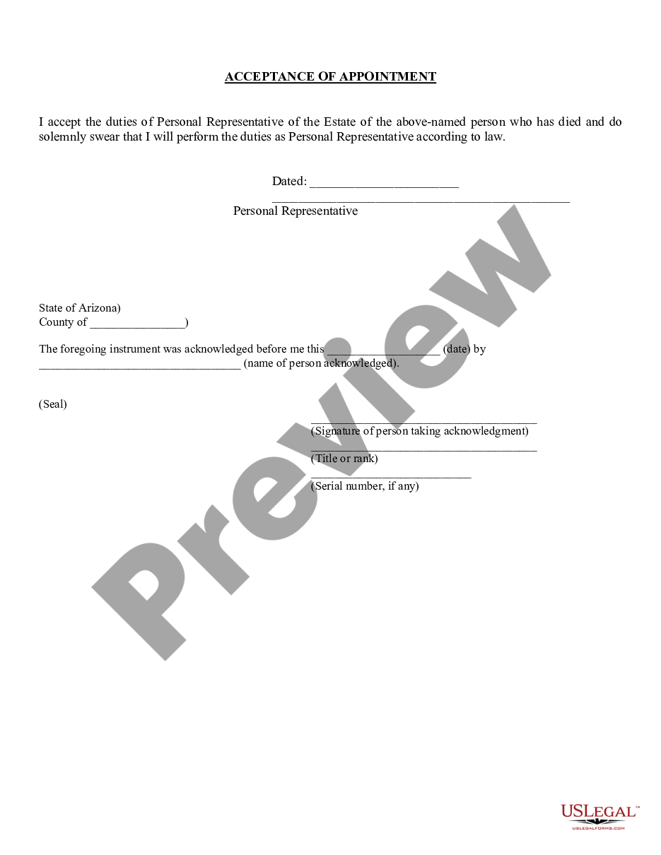form Letters of Testamentary and Acceptance by Personal Representative preview