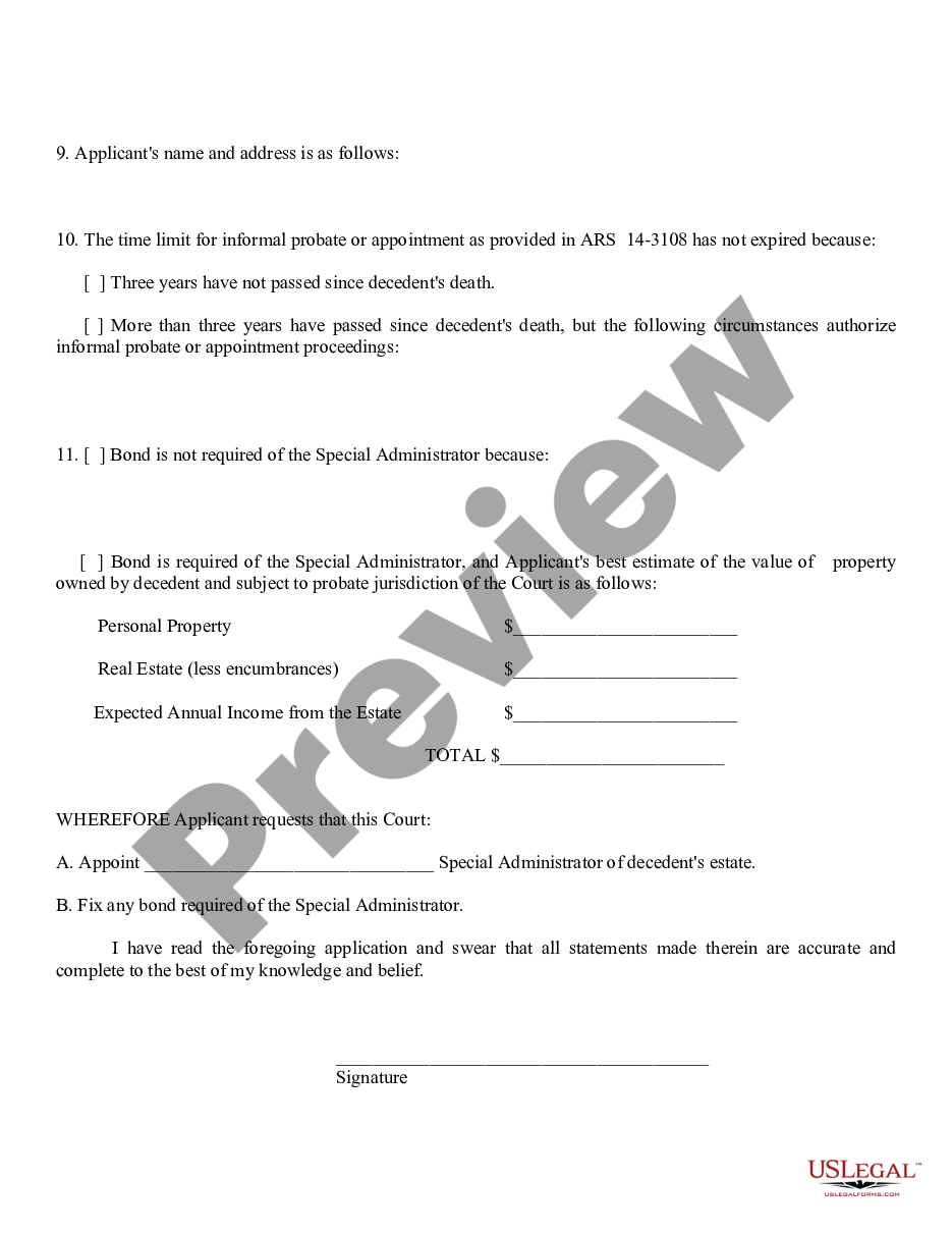 page 1 Application for Informal Appointment of Special Administration preview