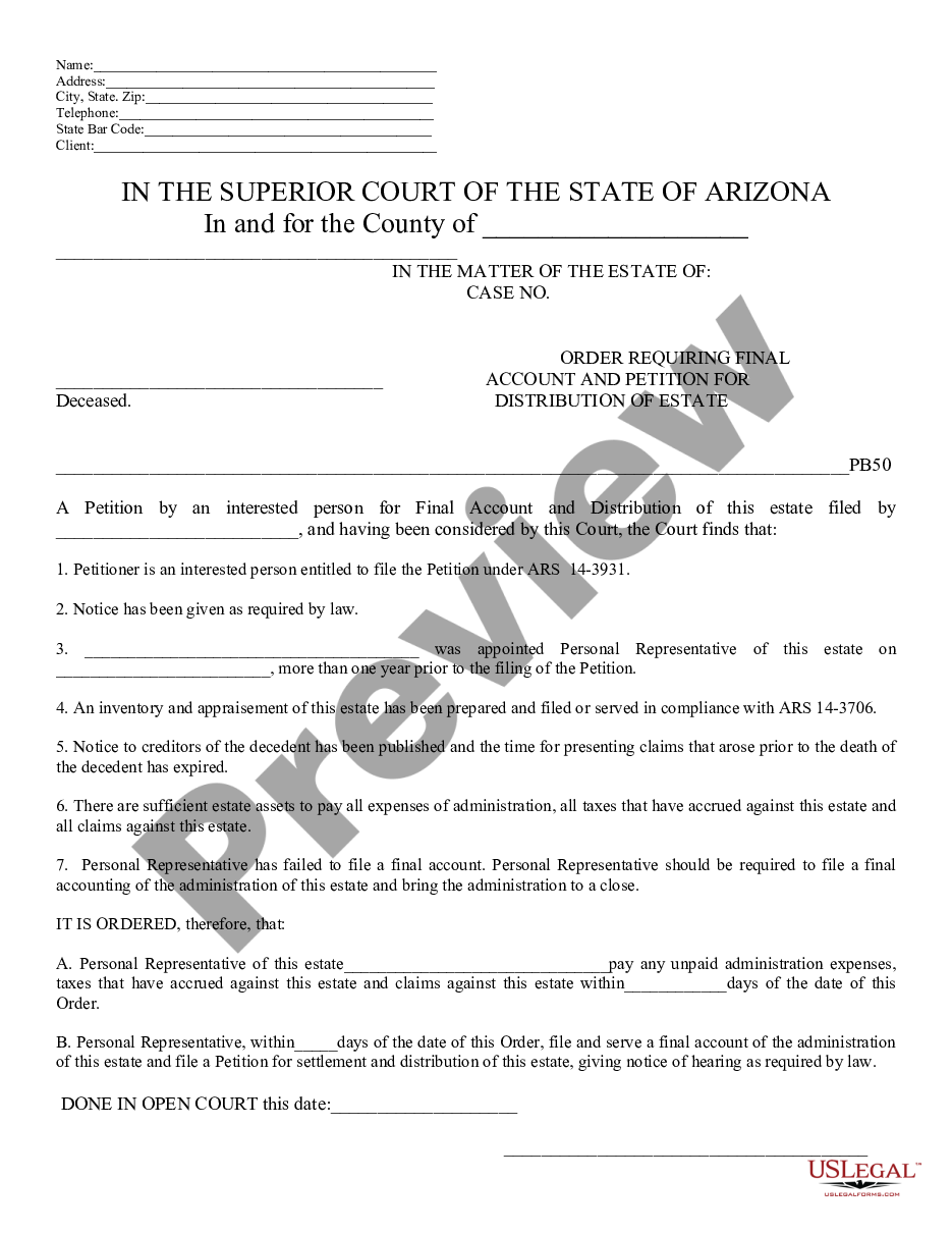 form Order Requiring Final Accounting and Petition for Distribution of Estate preview